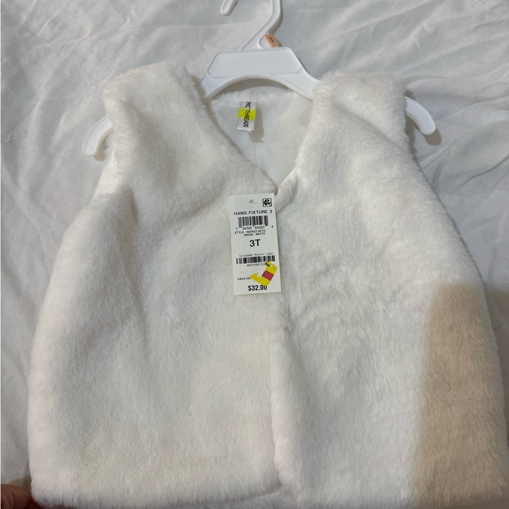 Plush Faux Fur Vest - Cream Toddler Size 3T
